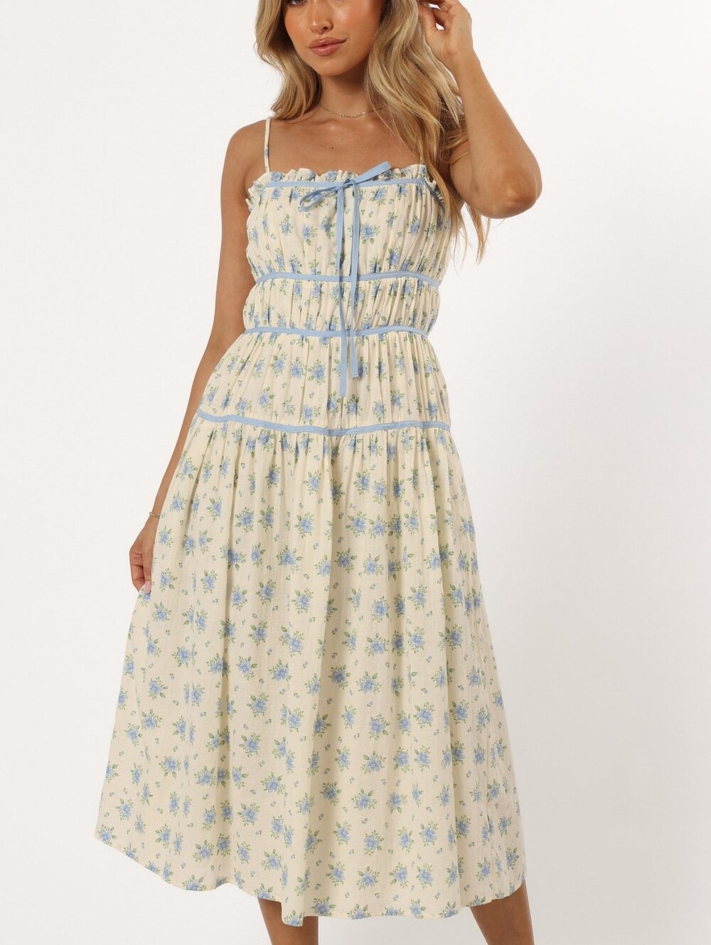 Petal & Pup Felicity Midi Dress Ivory Blue 100% Cotton Large